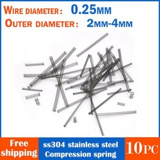 토션스프링 스프링팜 10pc 304 스테인레스 스틸 압축 스프링 와이어 직경 0.25mm 리턴 외경 2-4mm 길이 5mm-50mm, [00] 0.25mm(10pc), [01] 2mm, [00] 35mm