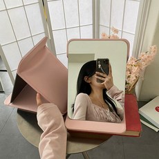 낭만라운지 에르딘 접이식 휴대용 탁상 거울, 핑크초대형25*17.5cm