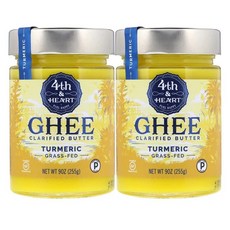 4th & Heart Ghee Clarified Butter Grass-Fed Turmeric 포스앤하트 정제 기버터 심황, 255g, 2개