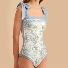 아이엠몽 여성 리버서블 양면 플라워 프린팅 수영복 투리블, 블루