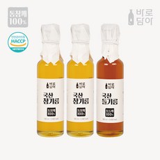 바로담아참기름 바로담아 국산 참기름 180ml x2병 들기름 x1병, 1