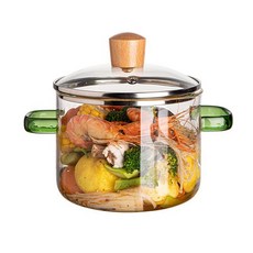 높은 붕규산염 유리 조림 냄비 인체공학적 방진 손잡이 디자인 라멘 오트밀 및 기타 요리, green