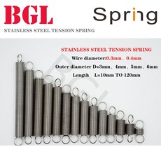 토션스프링 스프링팜 5-10 개/ 인장 스프링 0.3mm 0.4mm 304 스테인레스 스틸 연장 OD 3mm-6mm 길이 10mm 120mm, [01] 0.3mm, [00] 3mm, [00] 25mm(10PCS)
