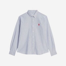 아미 스몰 하트 로고 스트라이프 버튼 다운 셔츠 노틱 블루 내츄럴 화이트 AMI de Coeur Striped Button-Down Shirt Nautic Blue Natural