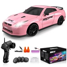 원격 제어 자동차 RC 드리프트 카 2.4GHz 1:24 스케일 4WD 고속 차량 LED 조명 배터리 및 타이어 레이싱 스포츠 장난감 성인 남아 여아 아동용 선물 198243, 핑크