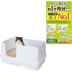 3535426 고양이 화장실 가벼운 리터박스 배변통 데오 토일렛 본체 세트 약 1개월분 고양이모래·시트포함 고양이용 쾌적 와이드 실키화이트, 3535426 고양이 화장실 가벼운 리터박스 배변통 데