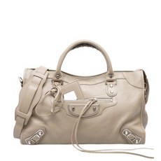 [발렌시아가] [빈티지] 다크베이지 고트스킨 메탈릭 엣지 시티 미듐 여성 토트백 39015