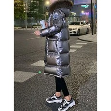 폭스퍼 롱패딩 여성 샤이니 파카 가을 겨울 긴팔 두꺼운 자켓 후드 루즈 코트와 모피 카라