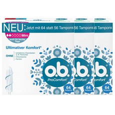 o.b. 프로 컴포트 64개입 3팩 미니 o.b. ProComfort Tampons, 3개, 16개