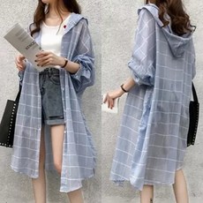 n2 아사체크 롱 가디건 후드 체크 루즈핏 박스 55-88 여성 빅사이즈 남방 셔츠