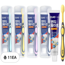 크리오 덴티메이트 휴대용 칫솔 민트 + 화이트 + 핑크 + 옐로우 + 치약 4p 세트, 11세트, 50g