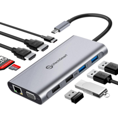 UtechSmart 11 in 1 트리플 디스플레이 USB C Hub 듀얼 HDMI VGA PD3.0 SDTF 카드 슬롯 USB 포트 4개(그레이), 그레이, 4개 - ifigolink