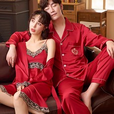 작약 커플홈웨어 커플파자마 봄가을 타입 실얼음 여성 감각 끈나시 슬립 잠옷치마 트렌드 인싸템 공단원 옴므 실내복