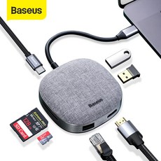 MacBook Pro USB Dock SD 카드 리더용 Baseus C HUB Type C to HDMI RJ45 3 0 Fabric 어댑터 C HUB, 01 7 in 1 USB C HUB