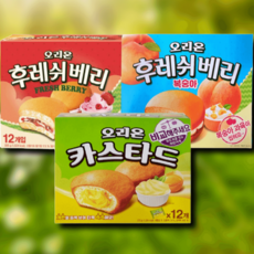 오리온 후레쉬베리 복숭아 12개 +후레쉬베리 딸기 12개 +카스타드 12개 1세트 부드러운, 옵션1, 275g, 1개