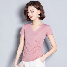 댄스복 라이트실 망사 짧은소매 T셔츠 국제 무용 상의, C05-핑크