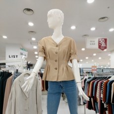 리스트 여성스런 V넥 린넨 블라우스 TWWBLK62051