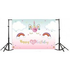 바오치코 5x3ft 유니콘 배경 해피 원데이 파티 배경 비닐 사진 배경 유니콘 말머리 귀여운 얼굴 핑크 플로랄 레인보우 컬러 스, 단일옵션