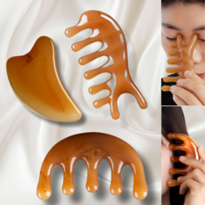 플로우샵 토탈케어 괄사 두피 페이스 바디 전신 마사지기 세트, 앰버, 3개 앰버, 3개