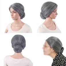 할머니 흰머리 가발 노인 백발 분장 연극 졸업사진 할로윈 소품 [Grandma Grey Hair Wig Halloween Acting Costume Item] - 흰머리가발