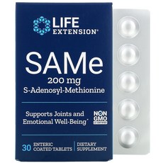 Life Extension SAMe S-아데노실-메티오닌 200mg 장용성 코팅 정제 30정, 2개