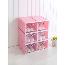 Shoes Storage Organizer Thi ened Dustproof Plastic Drawer Style Transparent Flip Multiple Shoe Sorti, 6pcs small pink, 6개