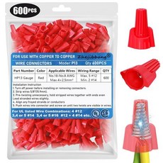 600 PCS 날개 달린 황갈색 와이어 너트 12 게이지 22-8 AWG HSP12 쉽게 비틀림 및 나사로 연결할 수 있는 커넥터 리브 캡 빠른 연결 전기 배선 금속 스프, 600Pcs P13 Red