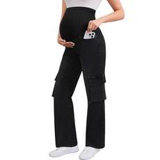 PACBREEZE 여성용 임산부 청바지 카고 스트레이트 레그 릴렉스 진 복부 위 편안한 데님 임산부 팬츠 S~XXL 워시 블랙