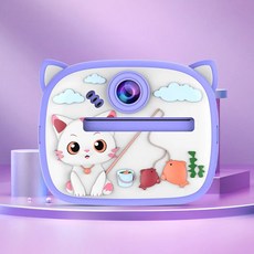 어린이용 HD 디지털 카메라 즉석 사진 비디오 녹화 라벨 포함 1080P, Cat purple, 1개