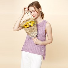 써즈데이아일랜드 이새원피스 썰스데이 써스데이아일랜드원피스 써스데이아일랜드블라우스 여자의 낮은 라운드 넥 니트 리어 분할 조끼 셔츠 T184MVT233W