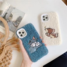 블랑제이 뽀글이 퍼 톰과 제리 아이폰 겨울용 커플 케이스 휴대폰