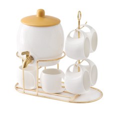 couyor 도자기 워터디스펜서 물디스펜서 음료디스펜서 2.3L, 화이트(6컵), 1세트