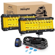 Nilight LED 조명 바 2피스 16.5cm6.5인치 앰버 120W 스팟 플러드 콤보 12000LM 방수 트리플 로우 오프로드 안개등 16AWG 배선 하네스 키트 2개 리, 옐로우 사이드 슈터 포드 + 배선