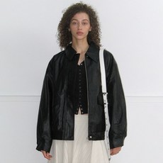 락케이크 Overfit Leather Blouson Jacket - Black
