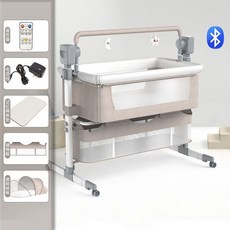 모기장 침대 신생아 전기 요람 및 바퀴 블루투스 연결 컨버터블 아기, [04] Khaki