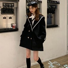 여자 가을 베이직 캐주얼 오버핏 세일러 카라 자켓