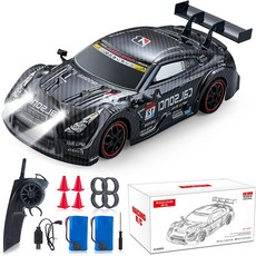 LFOLUSU 제어 자동차 RC 드리프트 카 1:16 스케일 4WD LED 조명 2.4GHz 28km\/h RTR 고속 레이싱 스포츠, 01 블랙., 1개