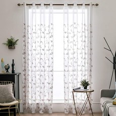 이태리 MIULEE Voile 커튼 과 아이렛 판넬로 커튼과 거실과 침실 2 조각 세트 140X175cm 꽃 퍼골라 브라, 단일옵션