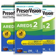 Bauschlomb PreserVision Eye Vitamin Minerel Supplement AREDS 2 FOMULA 210 Softgels 바슈롬 프리저비전 아이비타민 미네랄 아레즈2 포뮬라 210정, 3개