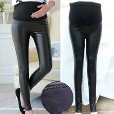 YWHUANSEN PU 가죽 임신 한 여자의 레깅스 가을 겨울 따뜻한 바지 Femme Enceint 플러스 얇은 벨벳 조정 가능한 높은 허리|레깅스|