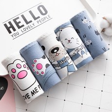 한지붕샵 순면팬티 여성팬티 물개와 고양이 5장 팬티세트