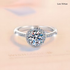 Leo Virtue S925 순은 모이사나이트 1캐럿 18K 도금 원형 럭셔리 반지 여성 패션 결혼반지 GRA증서