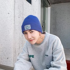 일본계 힙합 패션 모자남 가을 겨울 ins 콜드 캡 귀 보호 남성 겨울 보온 니트 털실 모자 on the 곰표모자 블루 스판 조절 가능