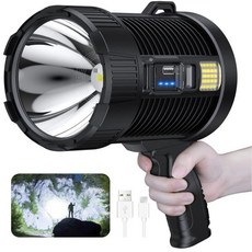 후레쉬 충전식 스포트라이트 100000 루멘 LED 휴대용 대형 손전등 매우 밝은 야외 태양광, 1) Medium - Black, 1개