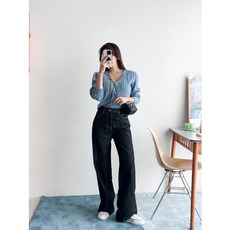 가을 데일리 논페이드 와이드 통 일자 스트레이트 핏 데님 팬츠(흑청 2컬러)