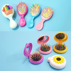 빗거울 세트 손거울 빗 헤어브러쉬 휴대용빗 머리빗, 1개, 01.레인보우브러쉬빗