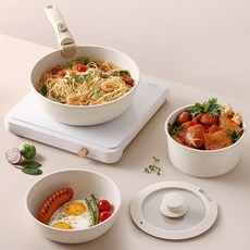 [리본제이]무디타 IH 탈부착핸들 쿡웨어 5P 세트 (볶음팬26+냄비18+프라이팬20+멀티핸들+유리 뚜껑) 모든열원