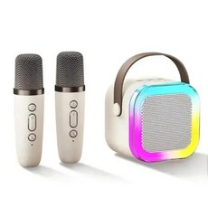 가정용 미니 노래방 무선 블루투스 스피커 다기능 마이크 개 휴대용 음악 플레이어 기계 어린이 가정 선물, 1개, 1) Beige with 2Mic