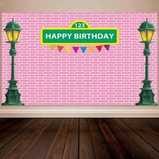 알렌조이 5x3ft 핑크 카툰 벽돌담 백드롭 걸 1번째 생일 파티 용품 가로등 가로등 깃발 사진 배너 사진 배너 백그라운드 비닐, 단일옵션