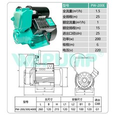 소형 양수기 수정펌프 물펌프 양수기모터 드릴펌프, PW-200E DN25-200W, 1개